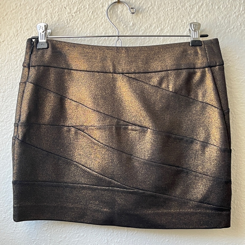 Express Bandage Mini Skirt Metallic Gold Size 00 - Picture 5 of 11